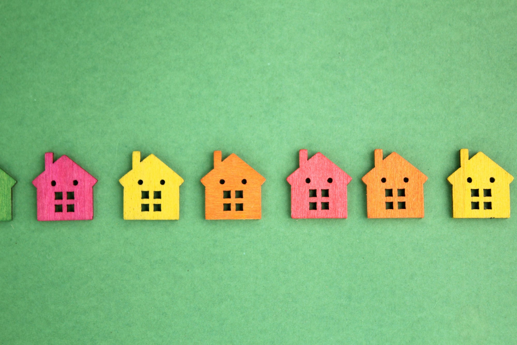 colorful mini houses arranged long.